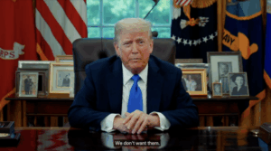 President Donald Trump announces a travel ban on citizens of 12 countries in a video address released June 4, 2025. (Screenshot)